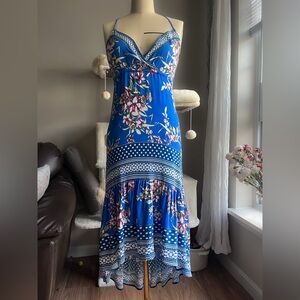 Blue and White Ruffled Tiered Maxi Dress